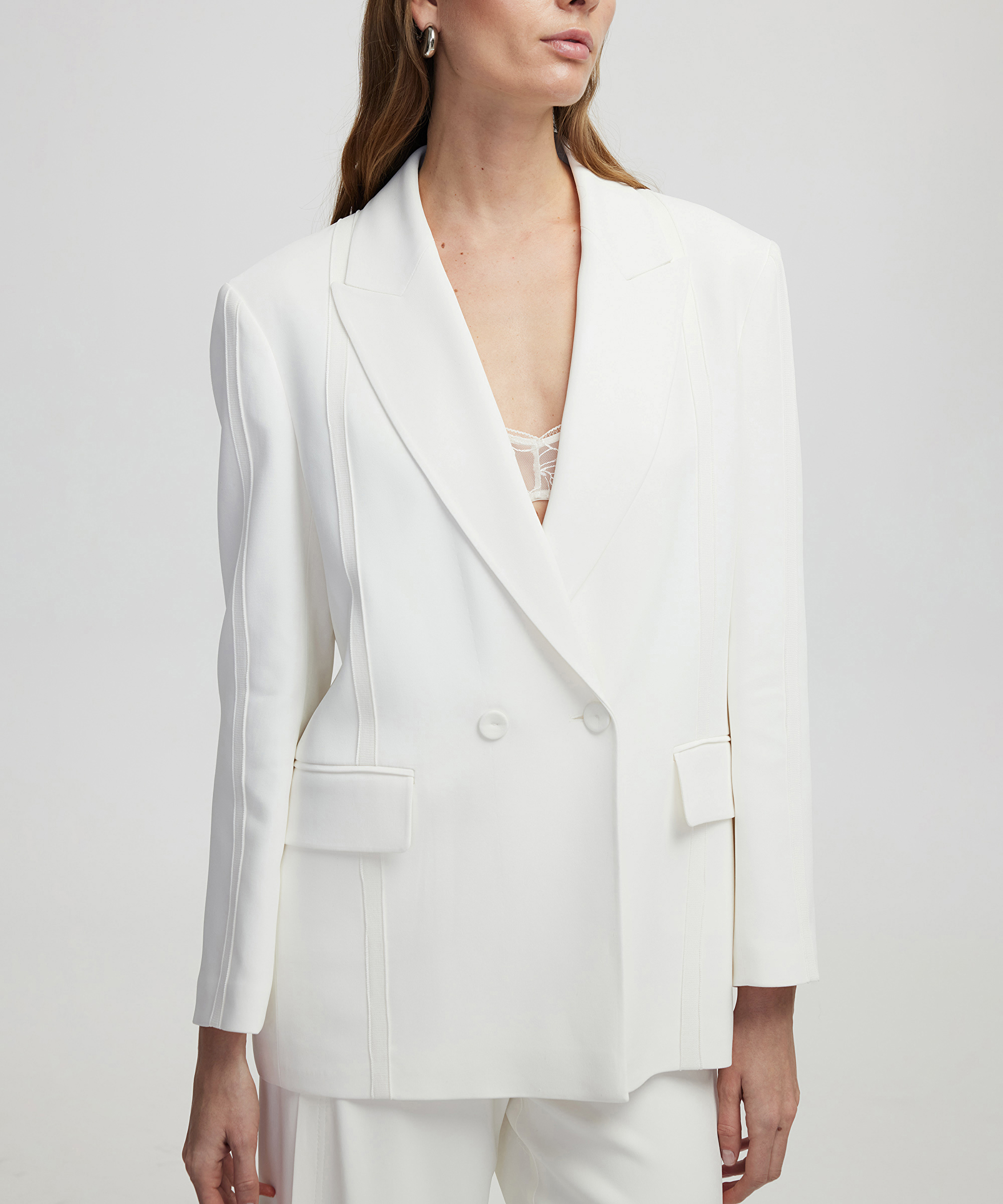 Triko şerit aplikeli blazer